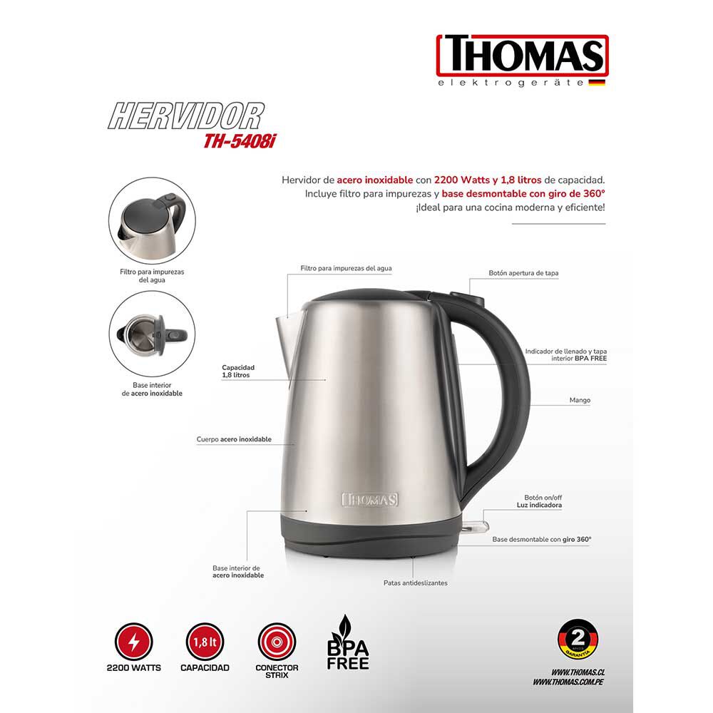 Thomas TH-5408i 1.8 L Acero, foto 2