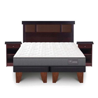 Cama Europea CIC Base Dividida 2 Plazas Anatomic + Respaldo + 2 Veladores New Dublin Chocolate