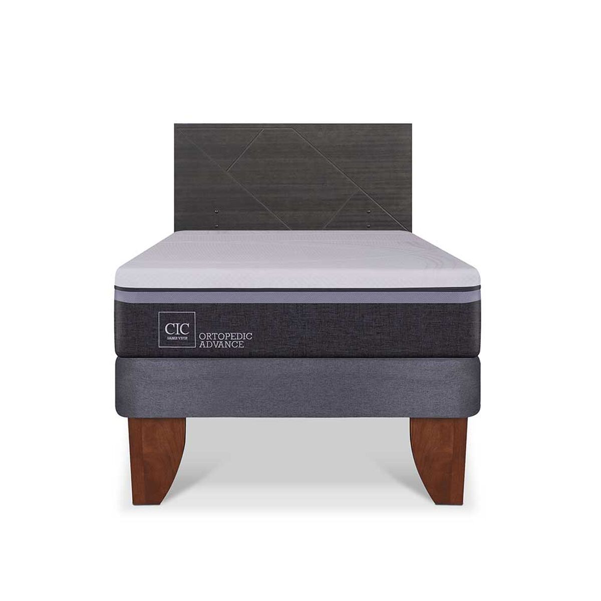 Cama Europea CIC 1,5 Plazas Ortopedic Advance + Respaldo Villarrica
