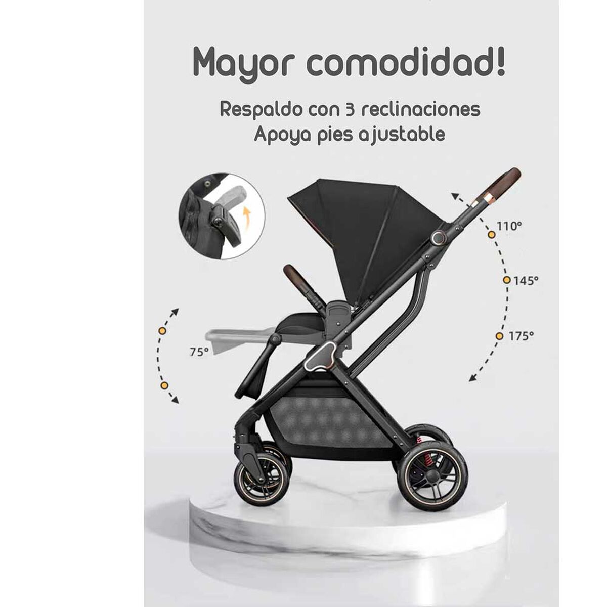 Coche de Paseo Modo Apego y Panorámico Lubabycas Gris