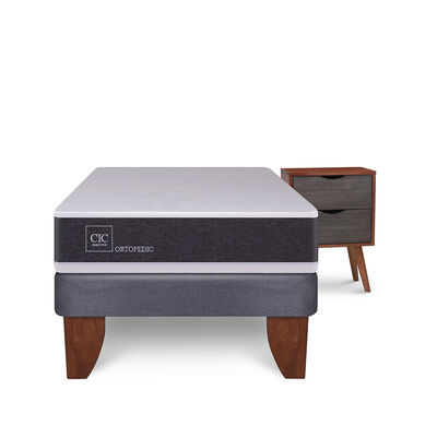 Cama Europea CIC 1,5 Plazas New Ortopedic + Velador Niger