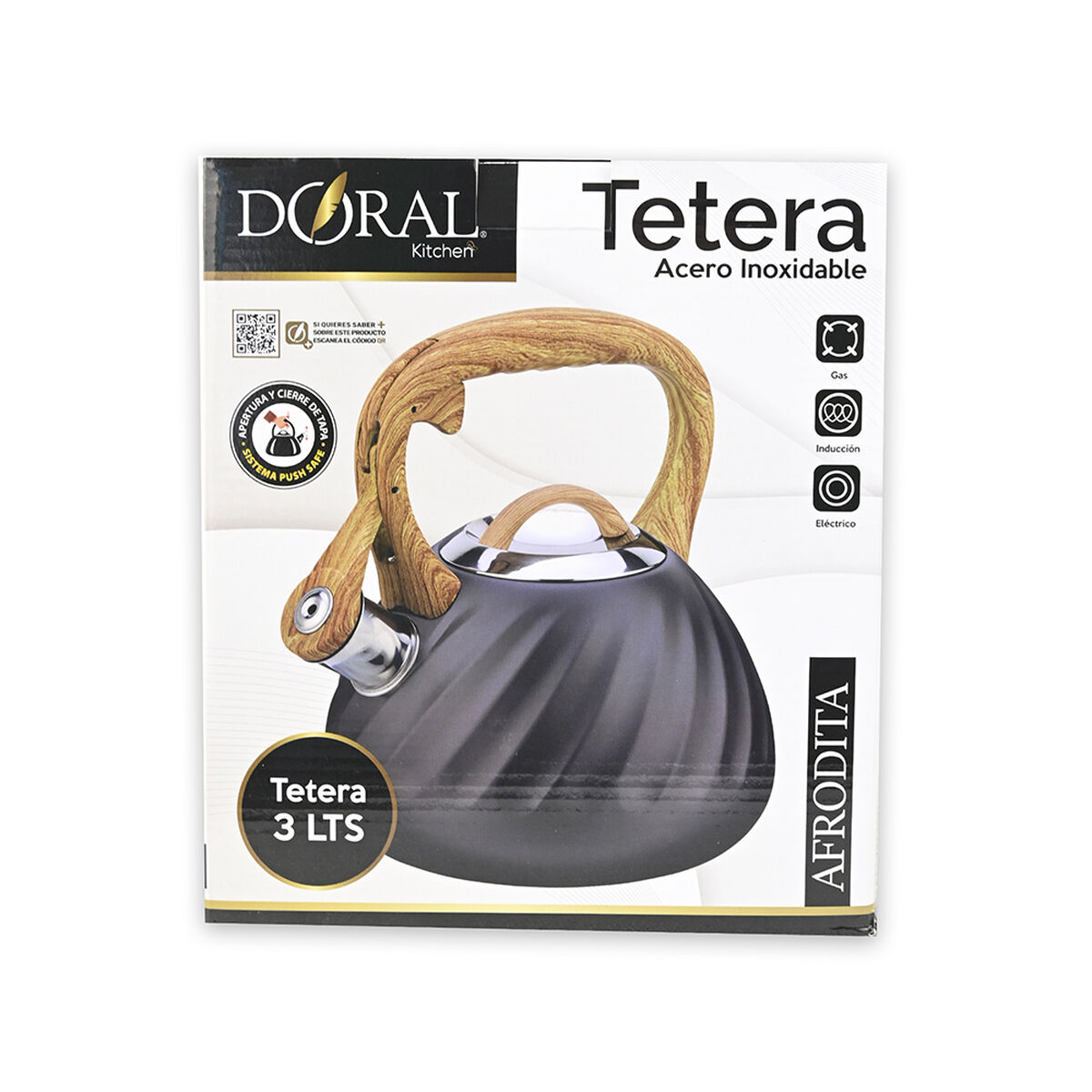 Tetera Doral Acero Inoxidable Afrodita 3 lts. Negro