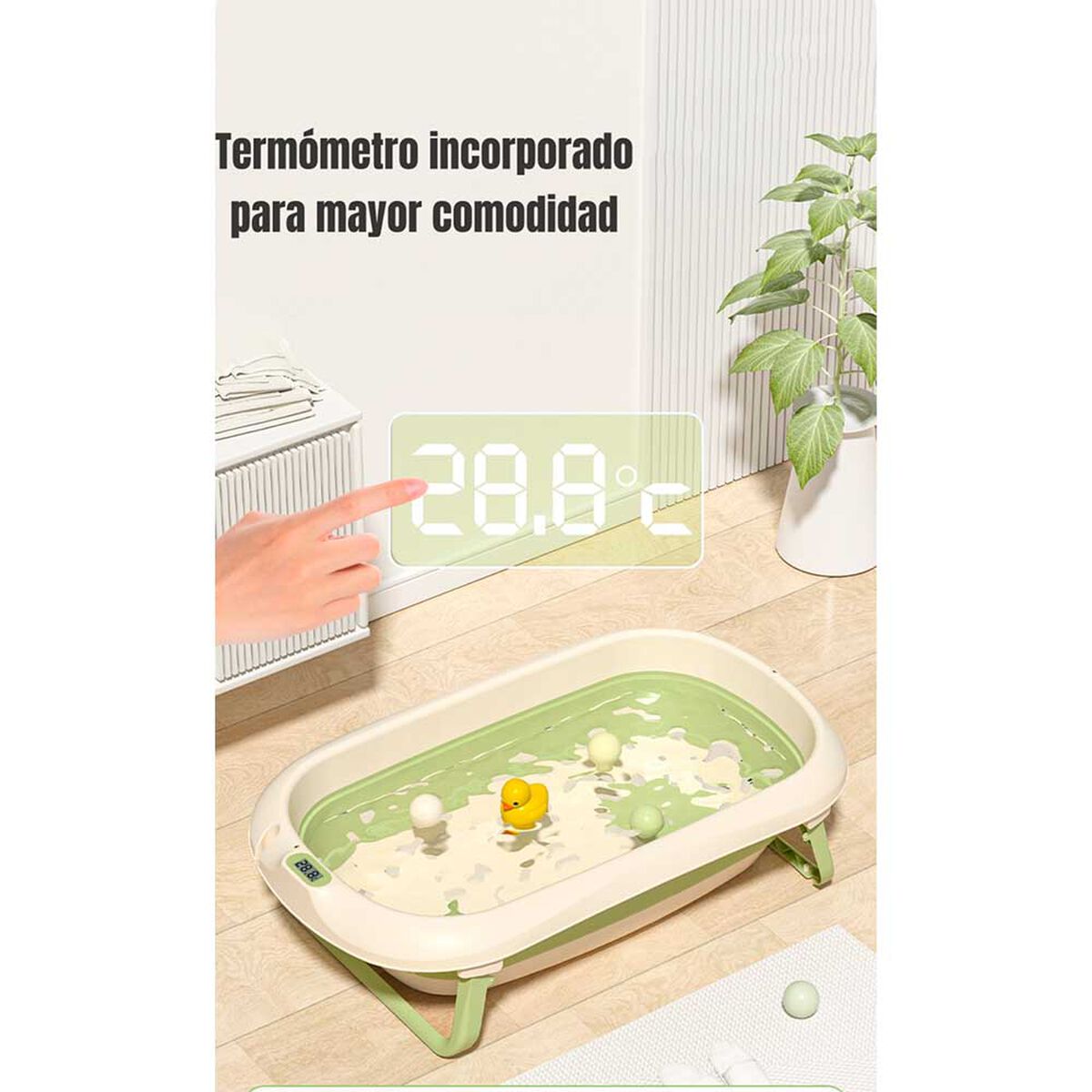 Bañera con Termómetro Cojín Premium Verde LuBabycas