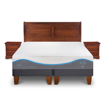 Cama Europea CIC Base Dividida King Alaska + Respaldo + 2 Veladores