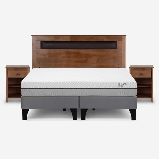 Cama Europea Rosen Base Dividida 2 Plazas Pratta + Respaldo + 2 Veladores Ferrera