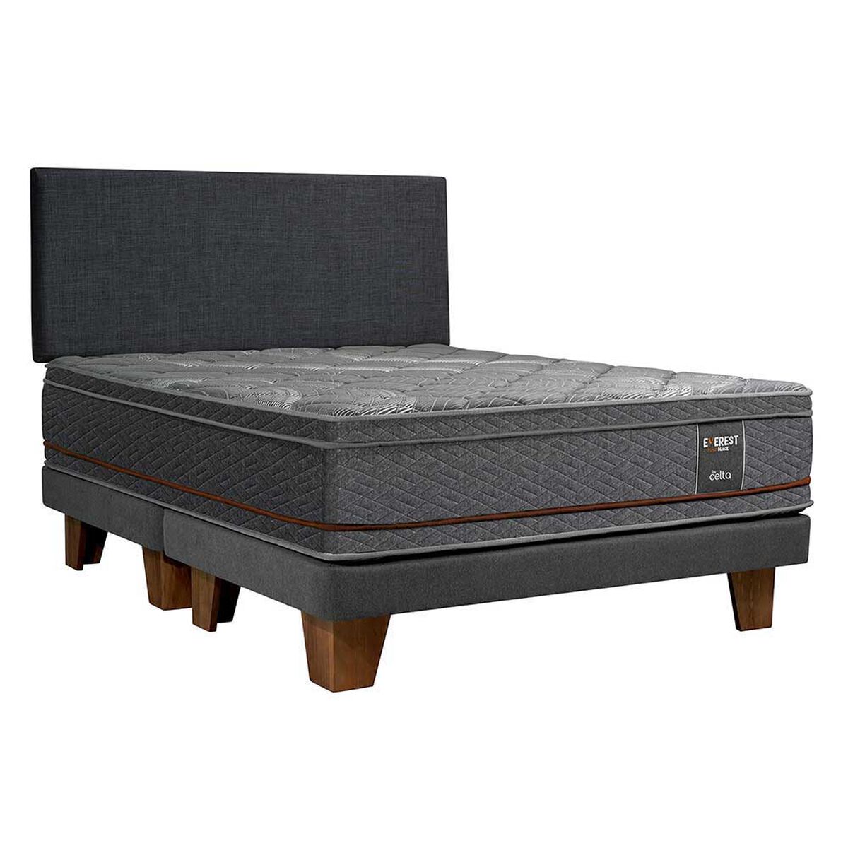 Cama Europea Celta Base Dividida King Copper Black + Respaldo