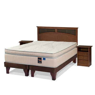 Cama Europea Flex Base Dividida 2 Plazas  Máximo Cobre  + Respaldo + 2 Veladores Castell