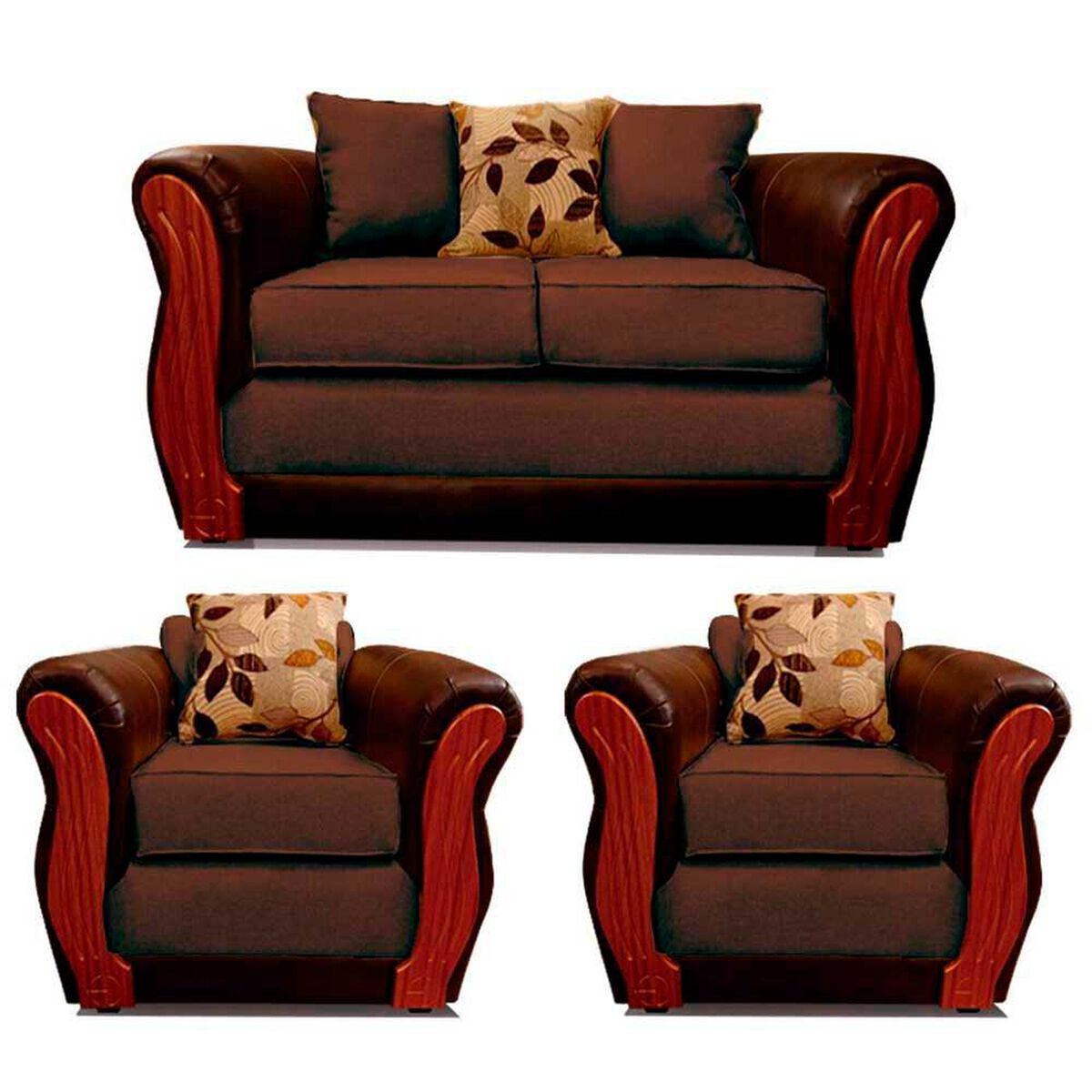 Juego de Living Elegant Detail Girona Sof&aacute; 2 Cuerpos + Dos sillones 1 Cuerpo Caf&eacute;