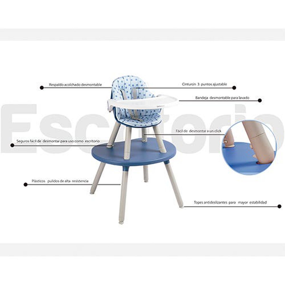 Silla de Comer Bebesit Baby Desk 3 en 1 Azul