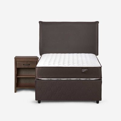 Cama Nido Rosen 1,5 Plazas New Ergo T + Respaldo + Velador Maurice Chocolate