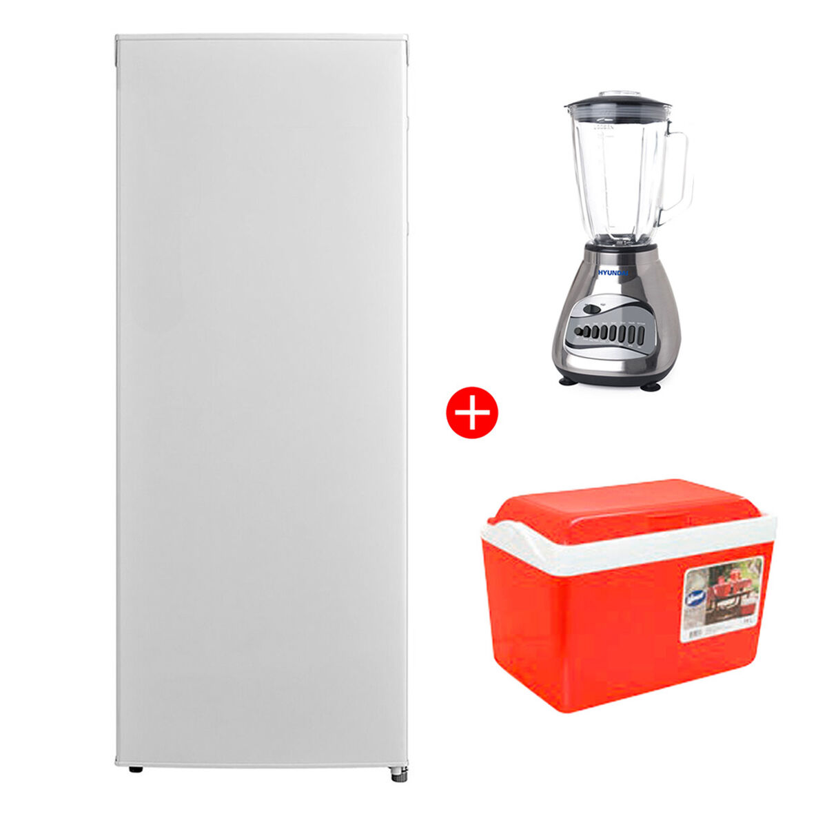 Combo Freezer Vertical Midea MFV 1600B208FN 157 lt + Juguera Hyundai HY800J 1,5 lt. + Cooler Wenco 22 lt.