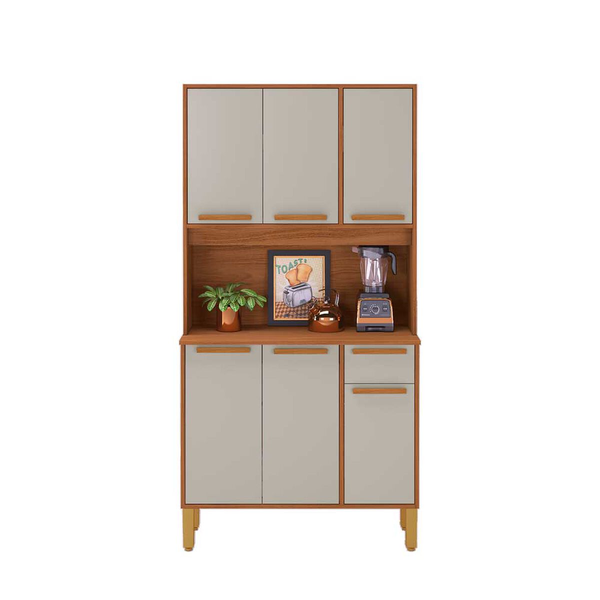 Mueble de Cocina Home Mobili Bosko 6 Puertas 1 Cajón Café y Blanco Off