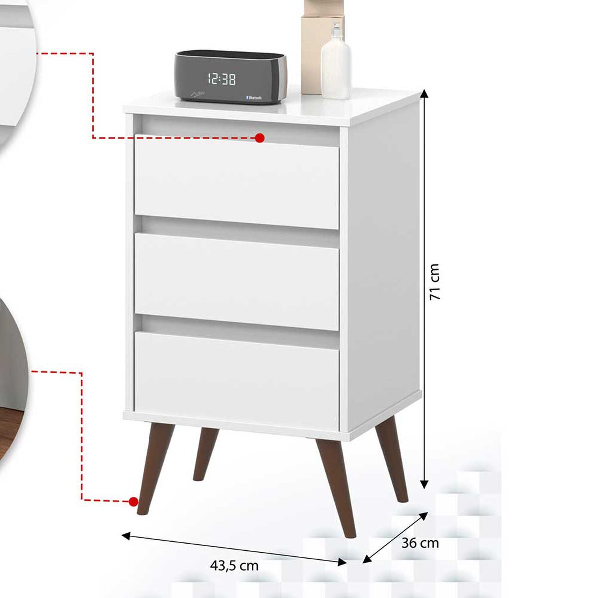 Velador Onessta Wood 3 Cajones Blanco