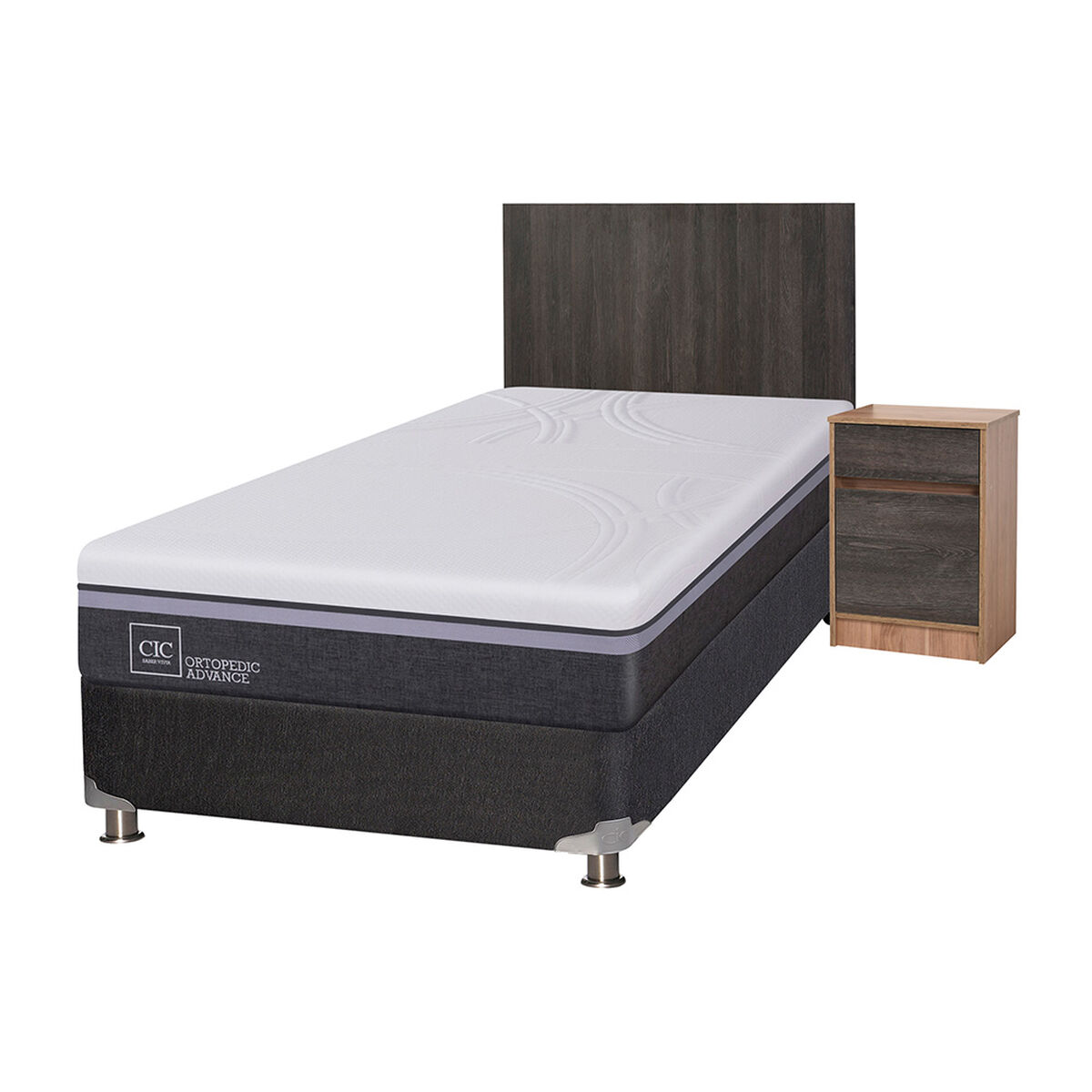 Box Spring CIC 1,5 Plazas Ortopedic Advance + Respaldo + Velador