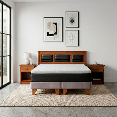 Cama Europea Latam Home 2 Plazas New Top Gris + Maderas Altair