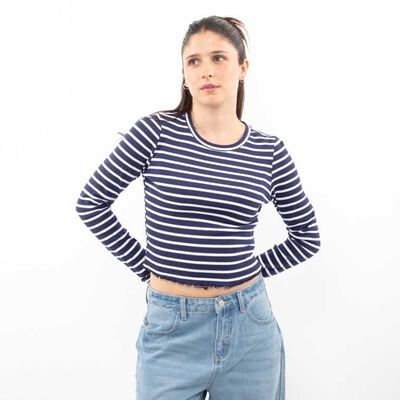 Polera Con Estampado Crop Manga Larga Mujer Icono