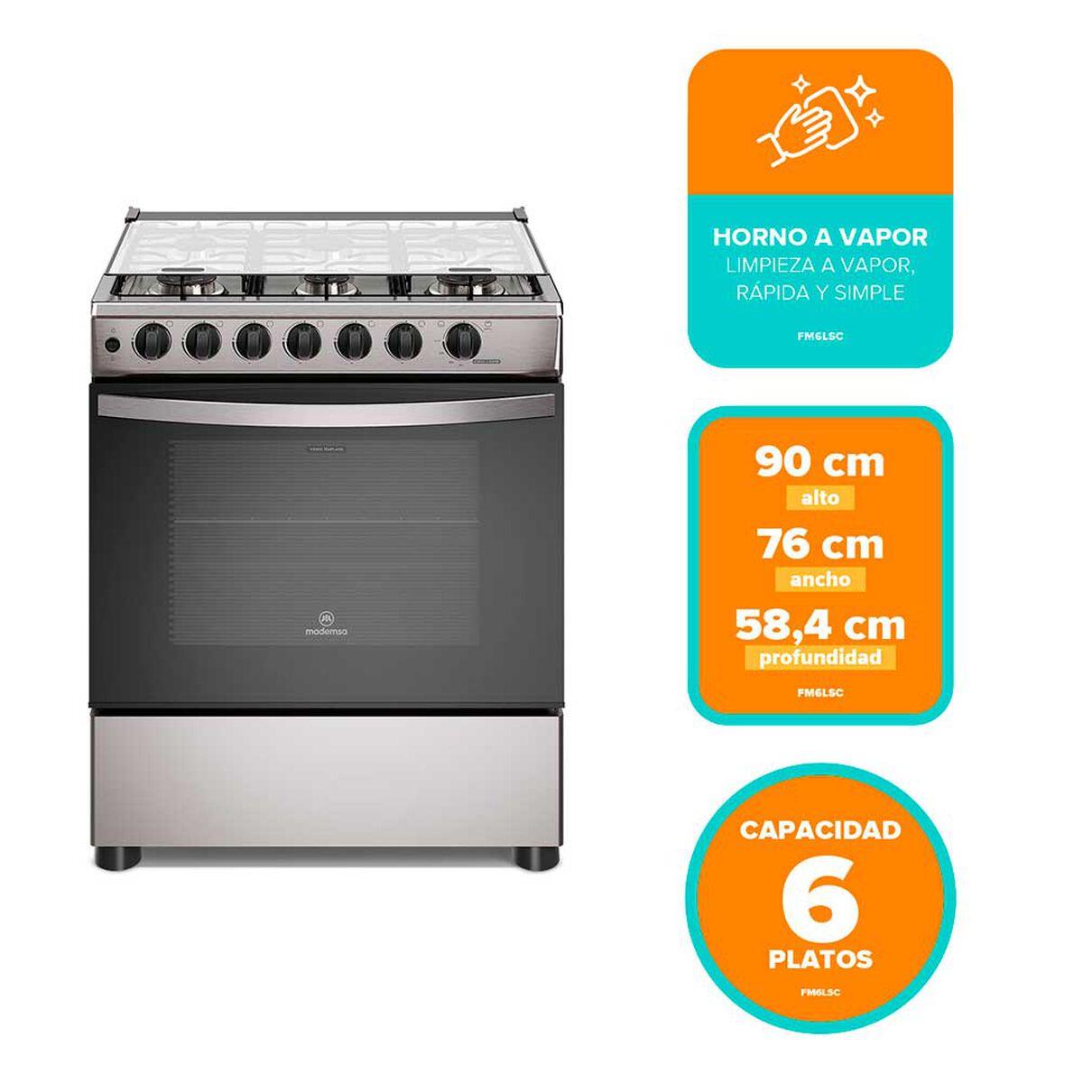 Cocina a Gas Mademsa FM6LSC 6 platos Inox