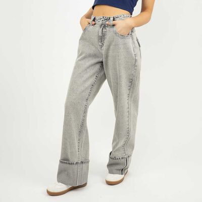 Jeans Mujer Icono Gris, Negro, Raw