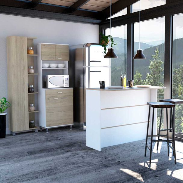 Combo Mueble Microondas + Barra de Cocina + Optimizador TuHome Kitchen Rovere Blanco