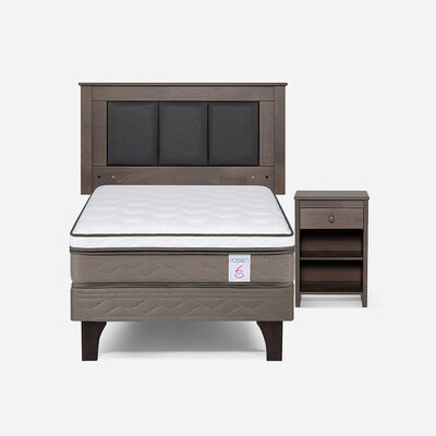 Imagen 1 del producto Combo Cama Europea Rosen 1 Plaza New Style 6 BN + Respaldo y Veladores Rachel