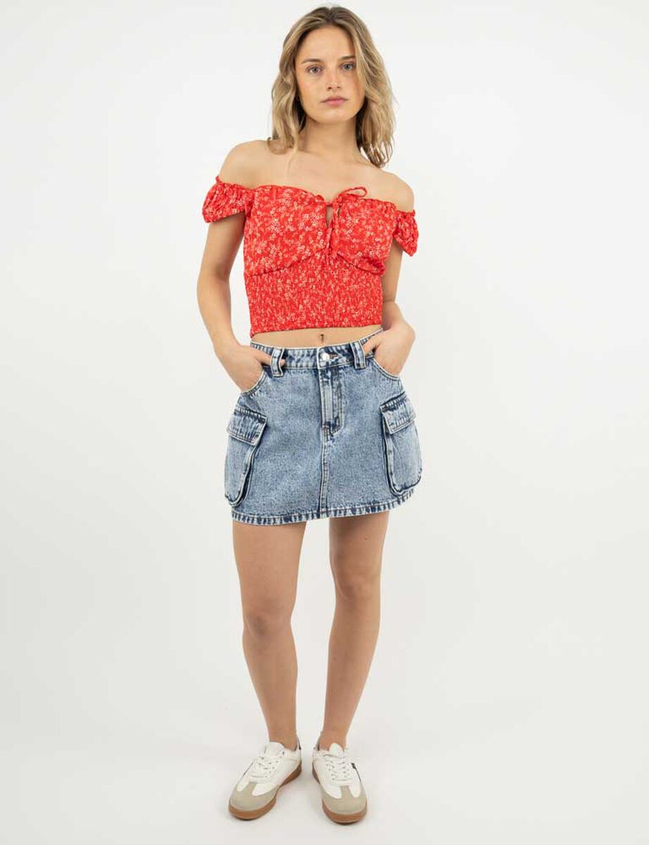 Blusa Crop Manga Corta Mujer Icono