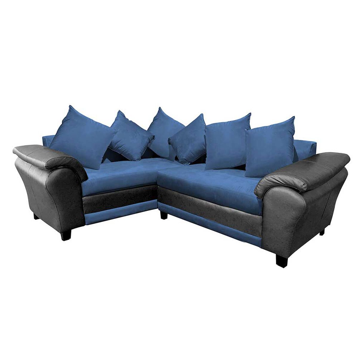Sofá Seccional Izquierdo Living Factory Capricho Chaise Longue + Sofá 3 Cuerpos Negro Azul Petróleo