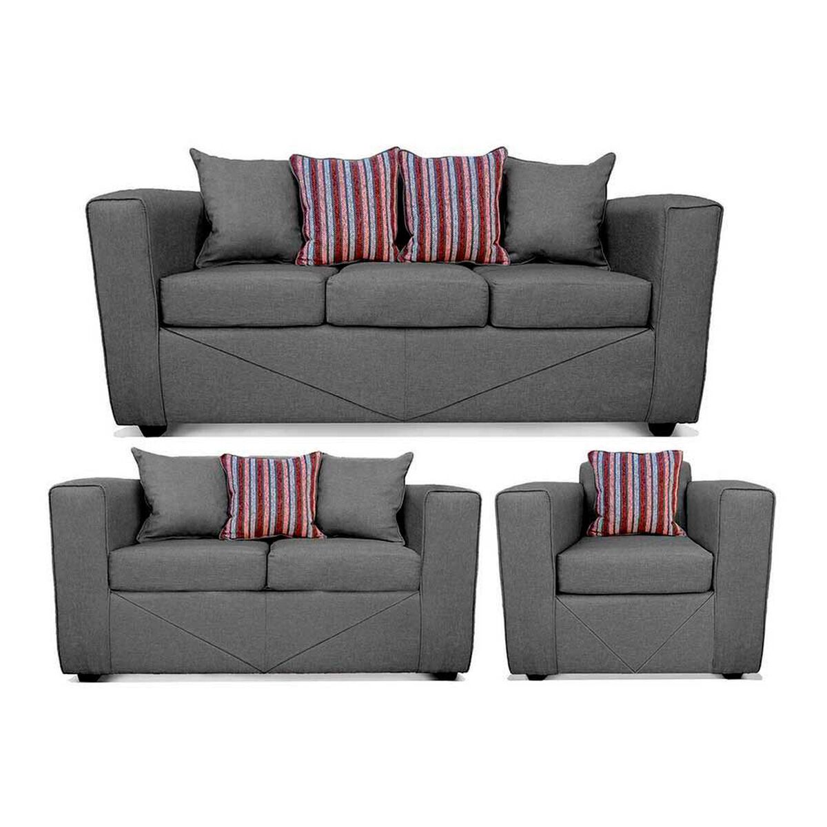 Juego de Living Elegant Detail Santa Fe Sof&aacute; 3 Cuerpos + Sof&aacute; 2 Cuerpos + Sill&oacute;n 1 Cuerpo Gris