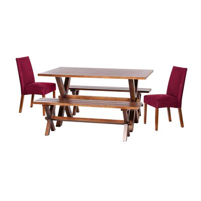 Juego de Comedor Latam Home Sevilla Cadiz 2 Sillas + 2 Bancas Velvet Burdeo