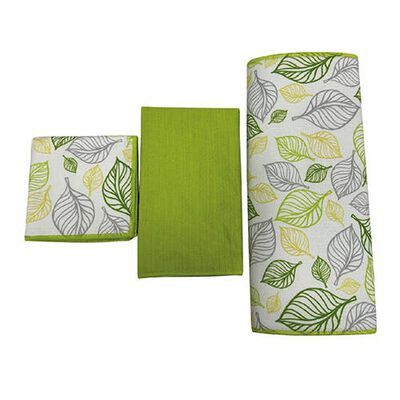 Mat Secado + Pack 2 Paños de Cocina Casa Linda Hojas Blanco Verde