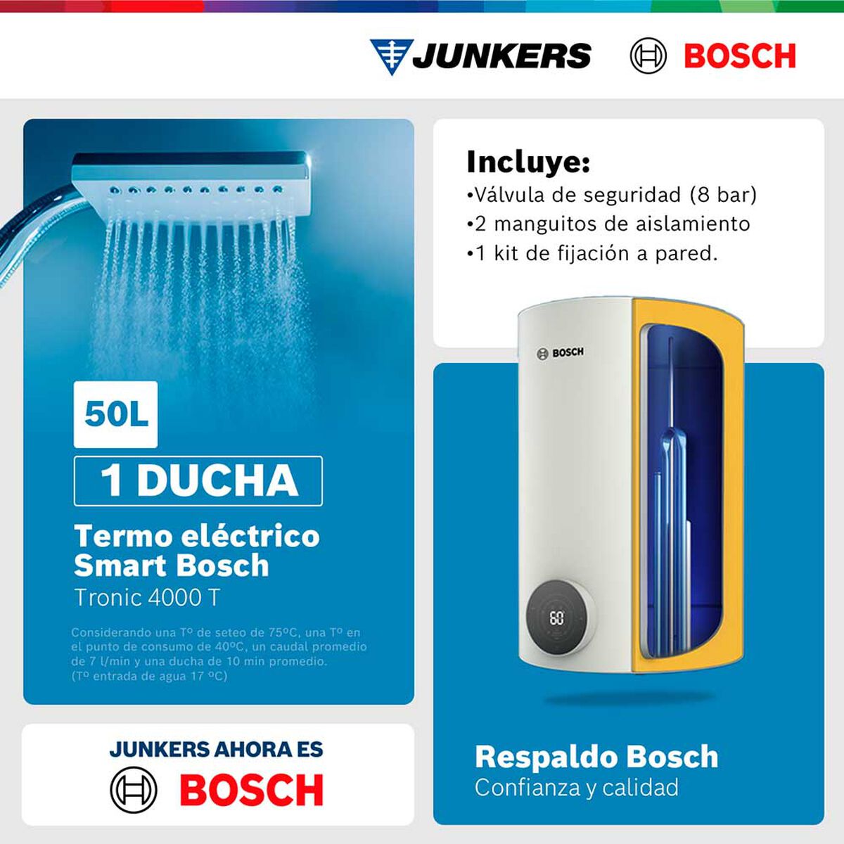 Termo el&eacute;ctrico 50 litros Smart Bosch Tronic 4000 T