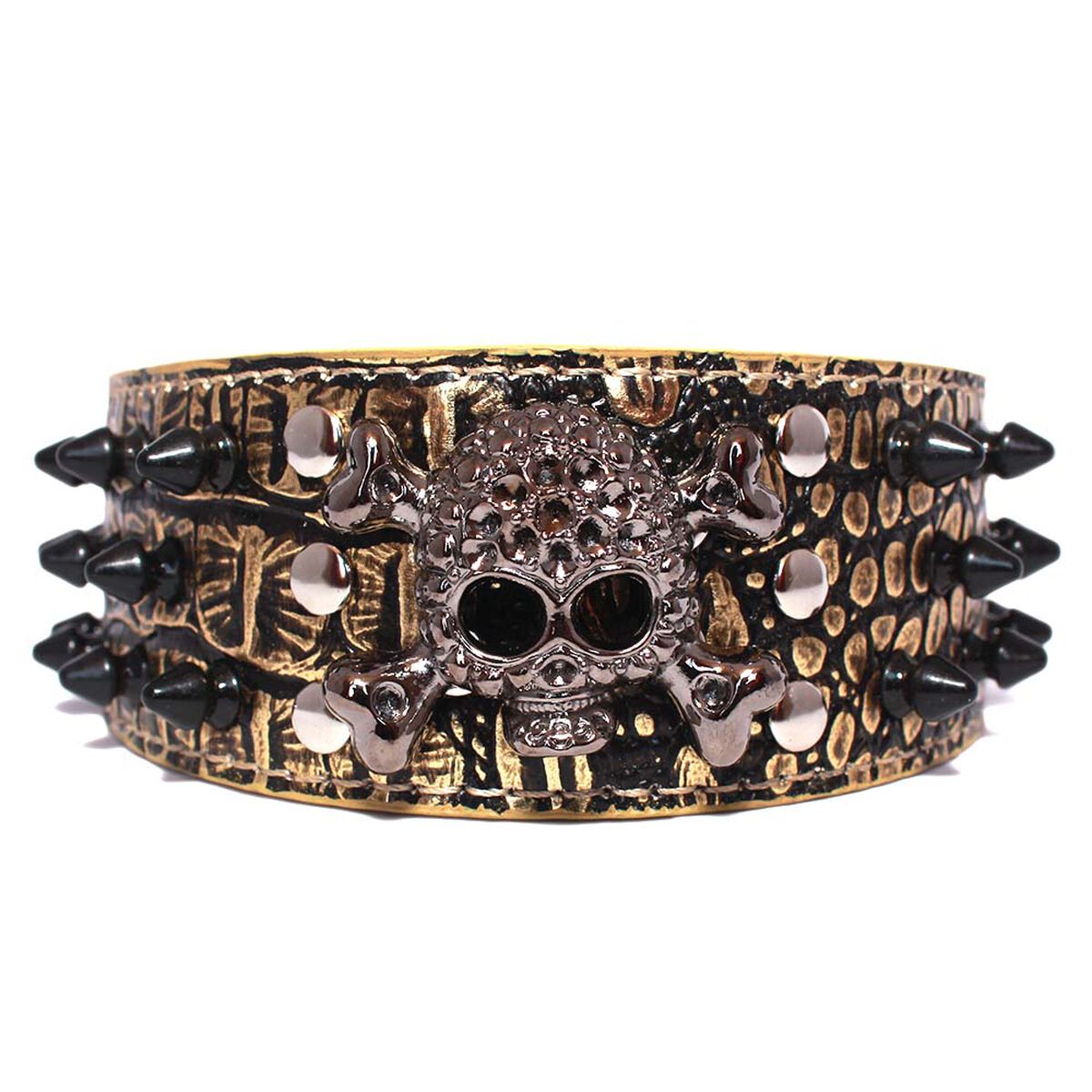 Collar Mascan Grueso Calavera Puntas Redondas Eco cuero para Perro