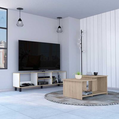 Combo Rack TV65 + Mesa de Centro TuHome Nomik Rovere Blanco