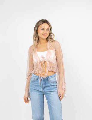 Imagen 1 del producto Blusa Transparente Manga Larga Mujer Icono Rosado