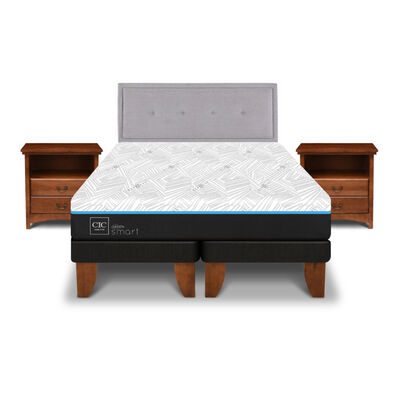 Cama Europea CIC Green Infinity 2 Plazas + 1 Respaldo + 2 Veladores Ganges