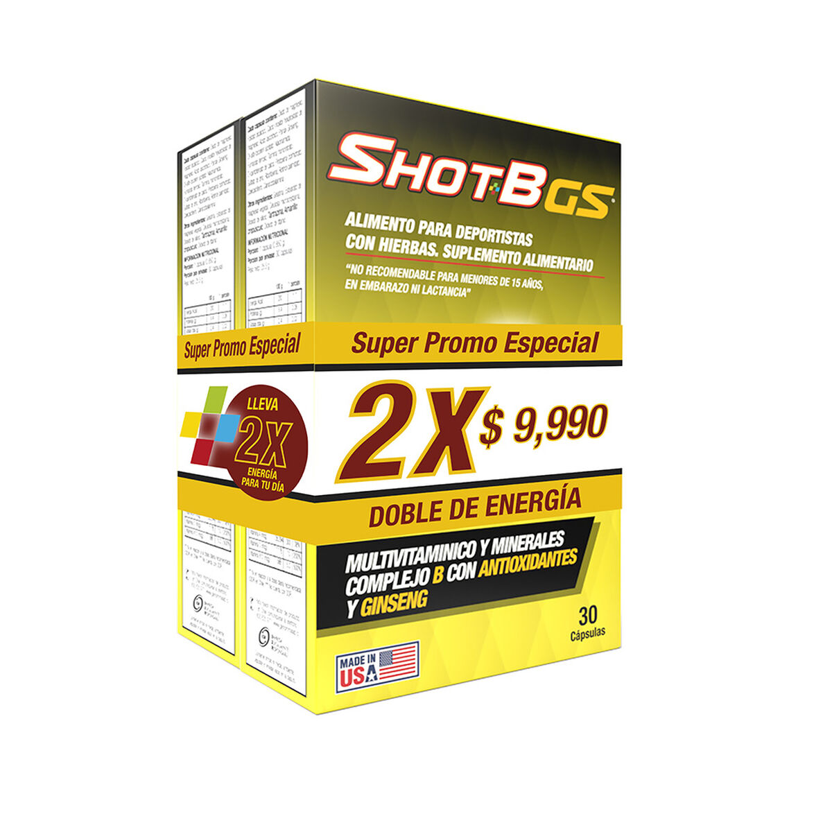 Shot B Pack 02 Multivitaminico Ginseng 30 Cápsulas c/u