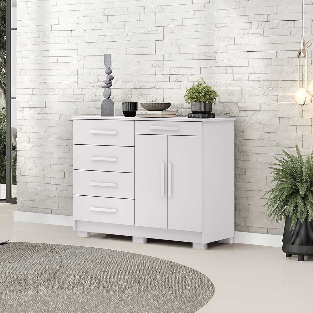 Cómoda Vekkahome Americana 5 Cajones 2 Puertas Blanca