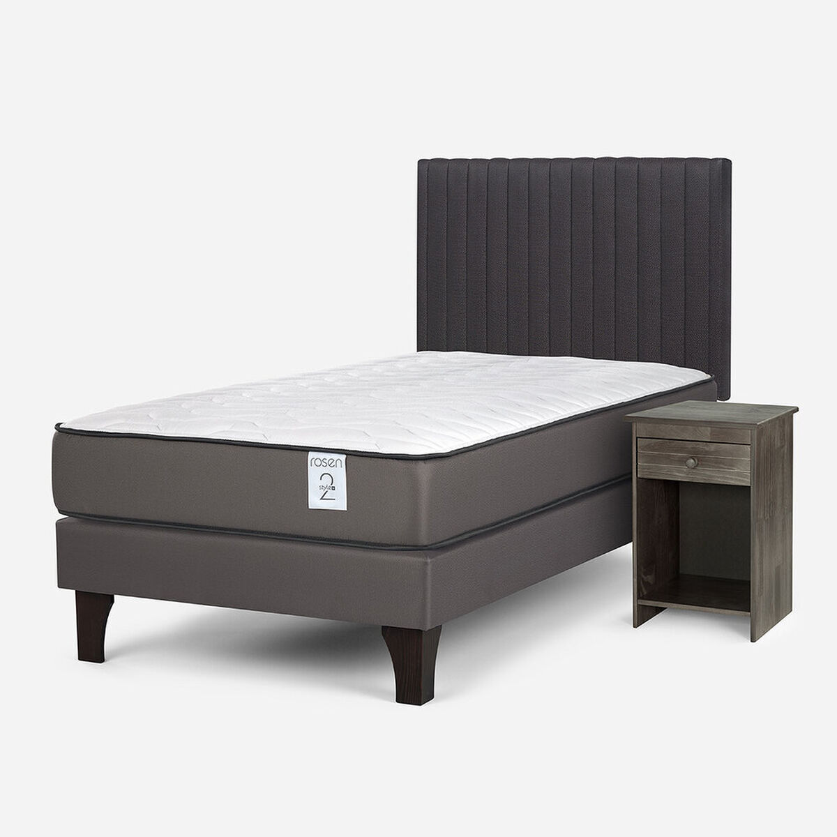Cama Europea Rosen 1 Plaza New Style 2 Plus + Respaldo + Velador Lucio