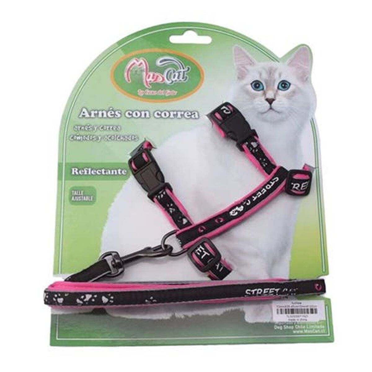 Arnés y Correa Reflectante Acolchado para Gato Mascan Fucsia