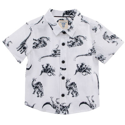 Camisa Dino Manga Corta de Algodón Chess Baby Blanco