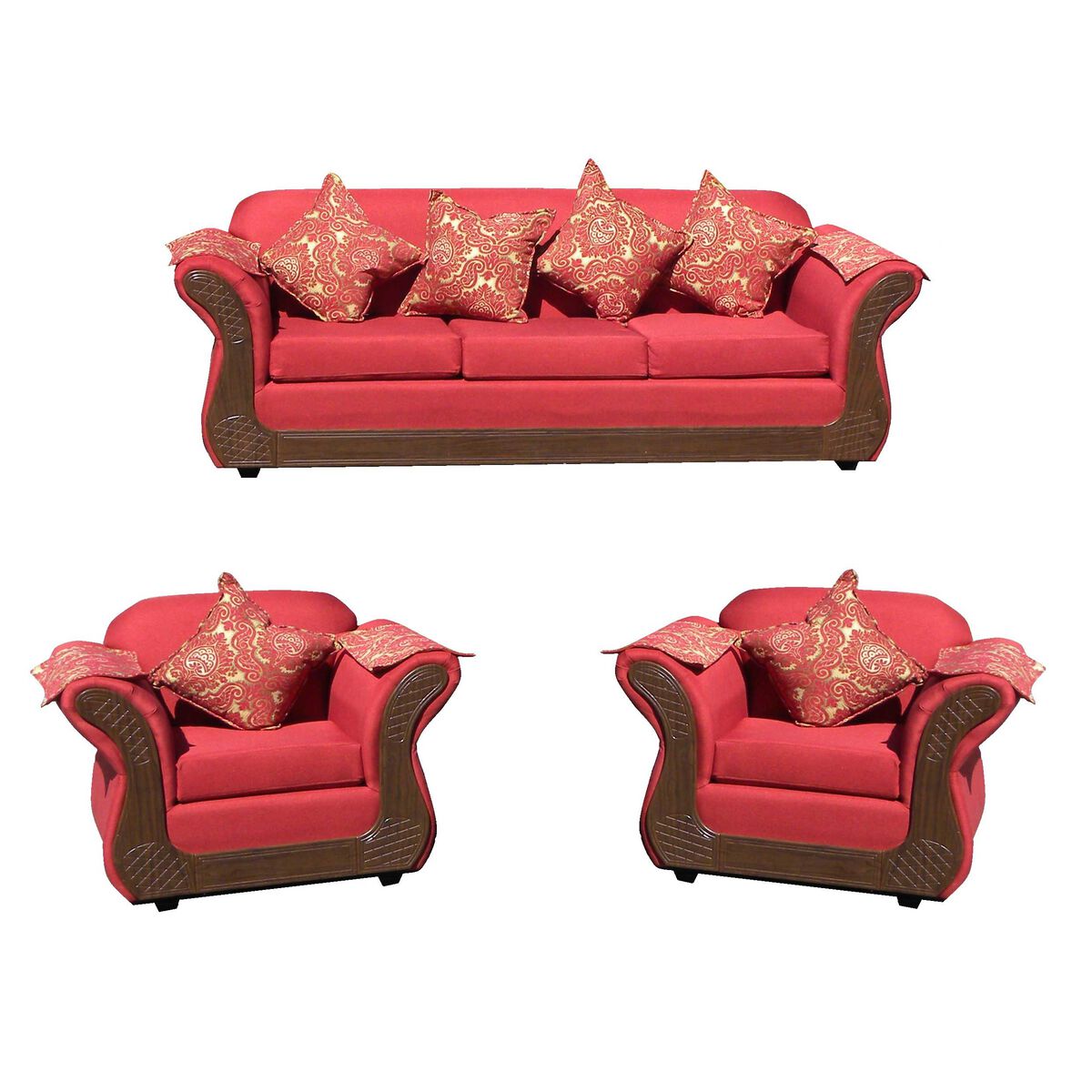Juego de Living Almore Irlanda Sofá 3 Cuerpos + Dos Sillones 1 Cuerpo Rojo