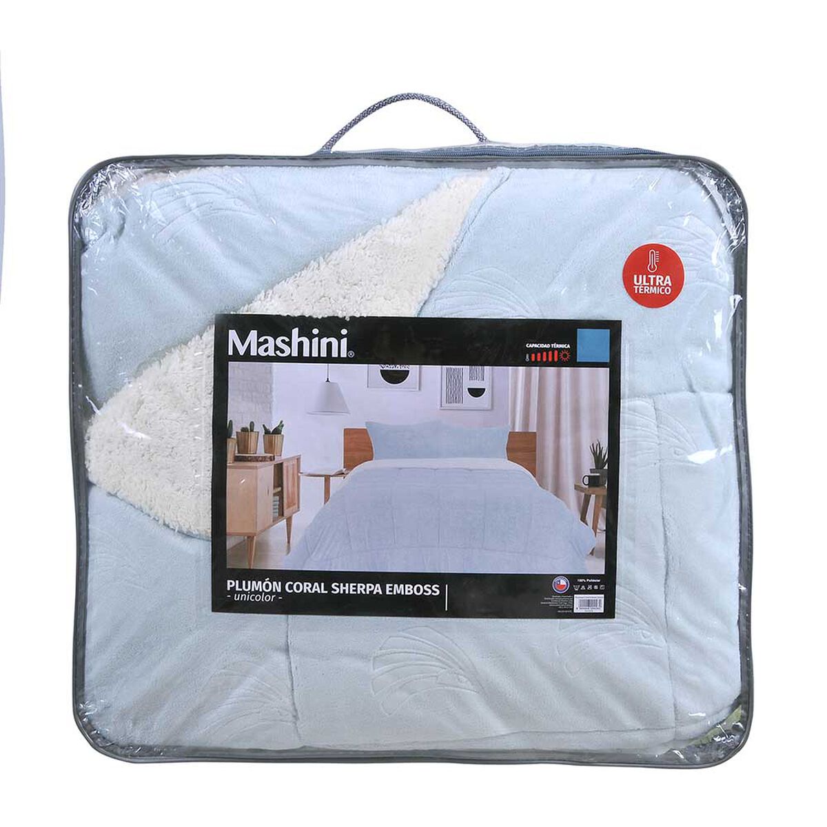 Plumón Liso Mashini 2 Plazas Coral Emboss Celeste