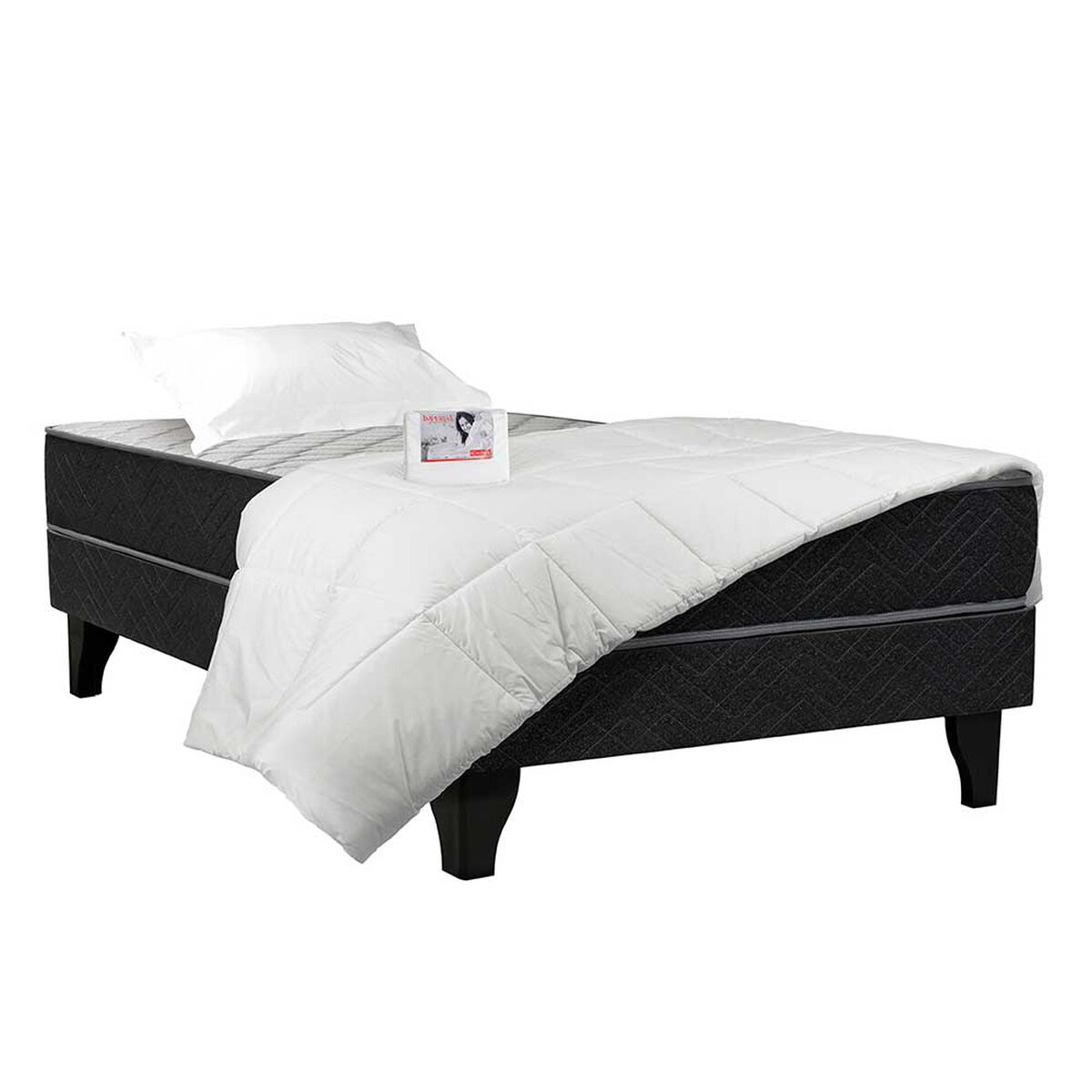 Cama Europea Celta 1,5 Plazas Atlantis Black + Set Textiles