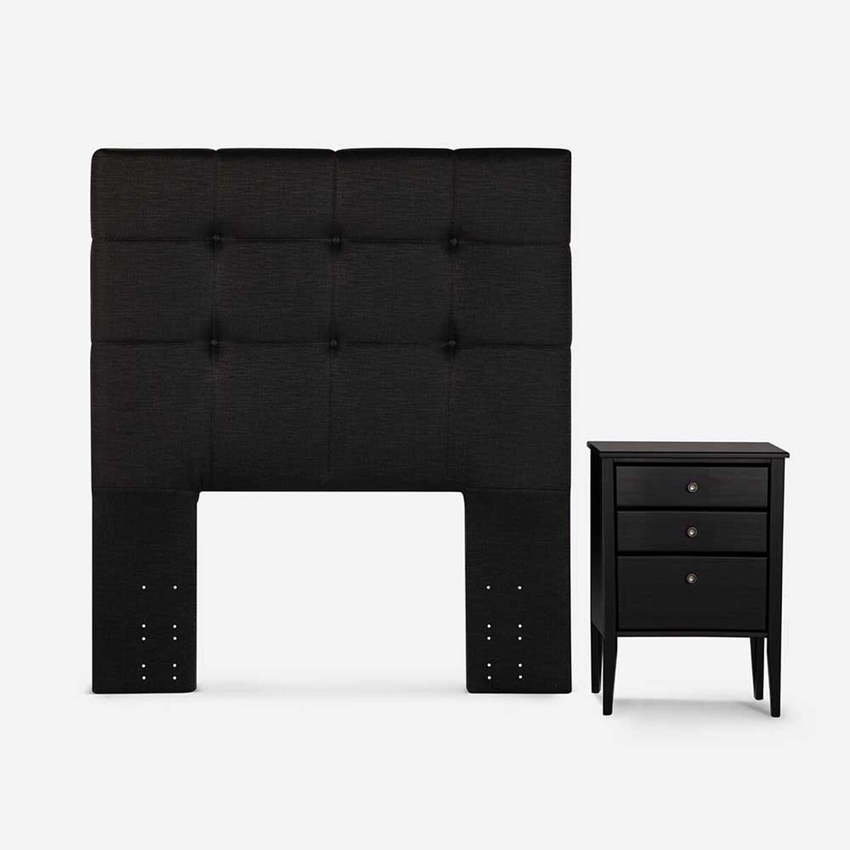 Cama Europea Rosen 1,5 Plazas Indie + Respaldo + Velador Issey Grafito