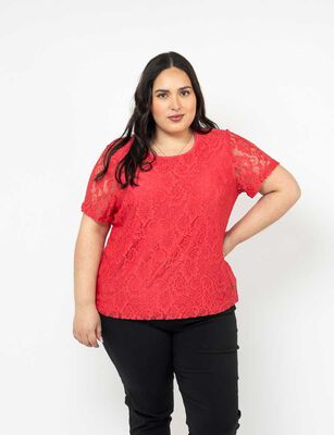 Imagen 1 del producto Polera Encaje Manga Corta Mujer Extralindas Color-1, Crudo, Fucsia, Morado, Negro