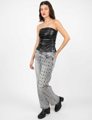 Imagen 2 del producto Jeans Indigo Apliques Wide Leg Mujer Fiorucci Gris