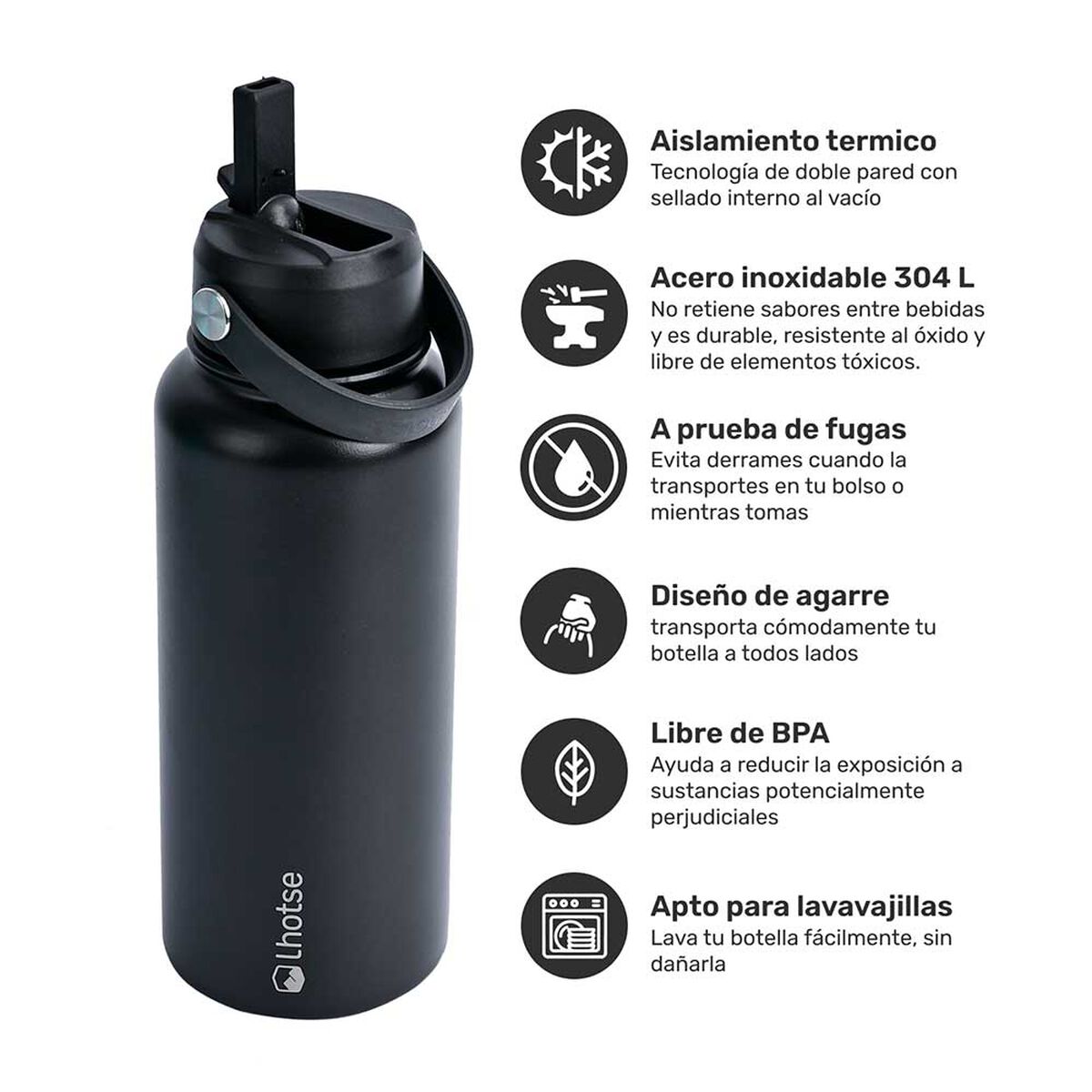 Botella Térmica Insulada Hydro 960ml Negro Lhotse