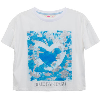 Polera Manga Corta de Algodón Niña Mila Blanco, Rosado