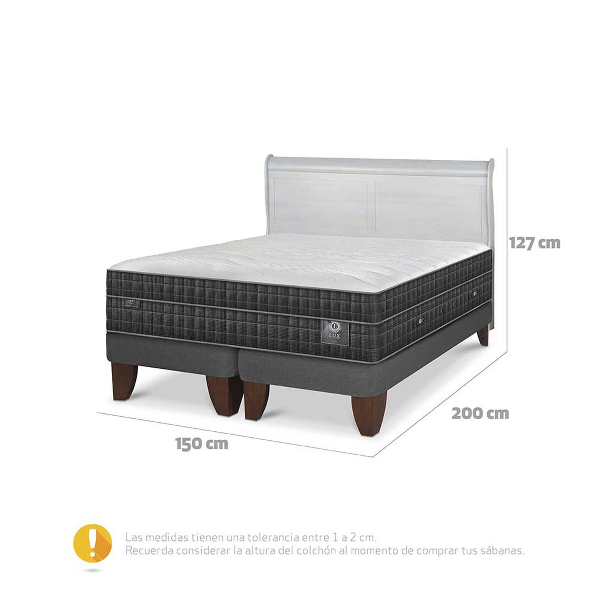 Cama Europea CIC Base Dividida 2 Plazas Lux + Respaldo Miro Alpino