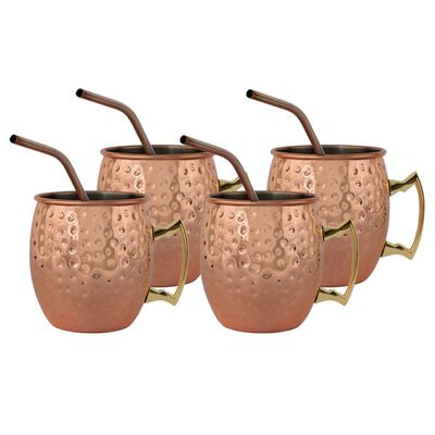 Set 4 Vasos Moscow Mule Mug Simplit Cobre + Bombillas 550 ml