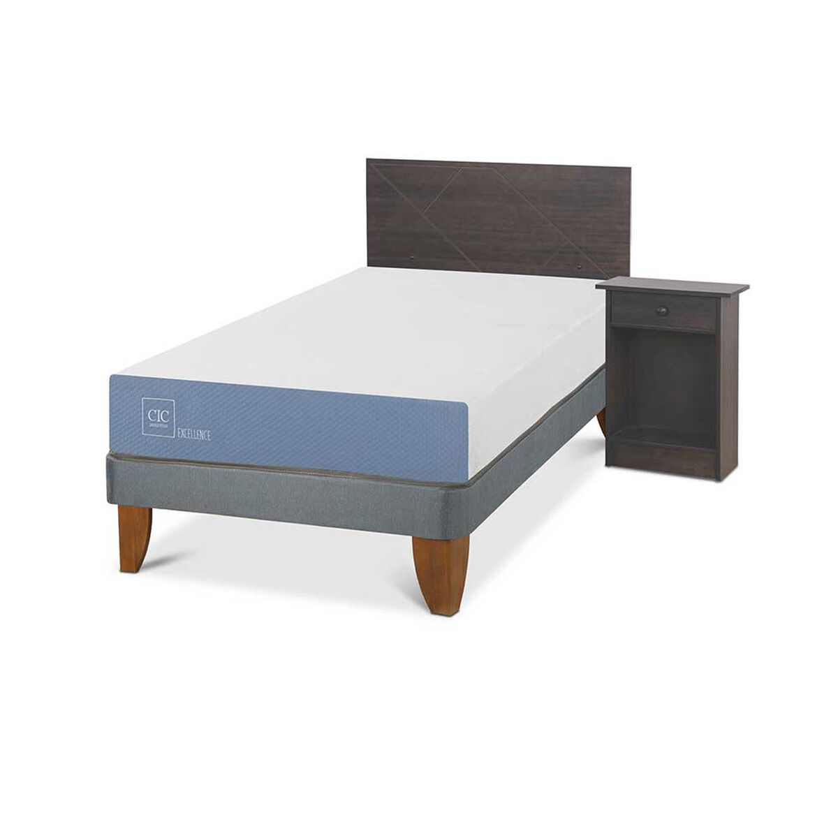 Cama Europea CIC 1,5 Plazas Excellence + Respaldo + Velador Villarrica